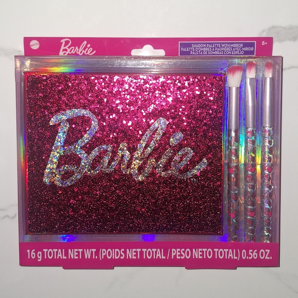NEW Barbie Townley Eyeshadow Palette with Mirror 3 Piece Makeup Brush Set